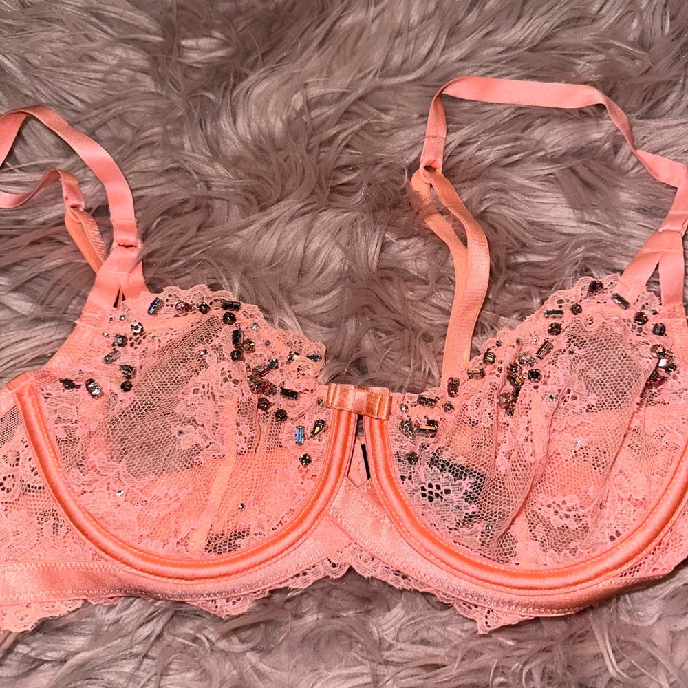Victoria’s Secret Designer Collection VSDC Unlined Orange Bra Swarovski Crystals